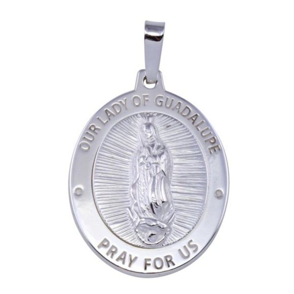 Sterling Silver 925 Nuestra Señora de Guadalupe Oval Religious Pendant